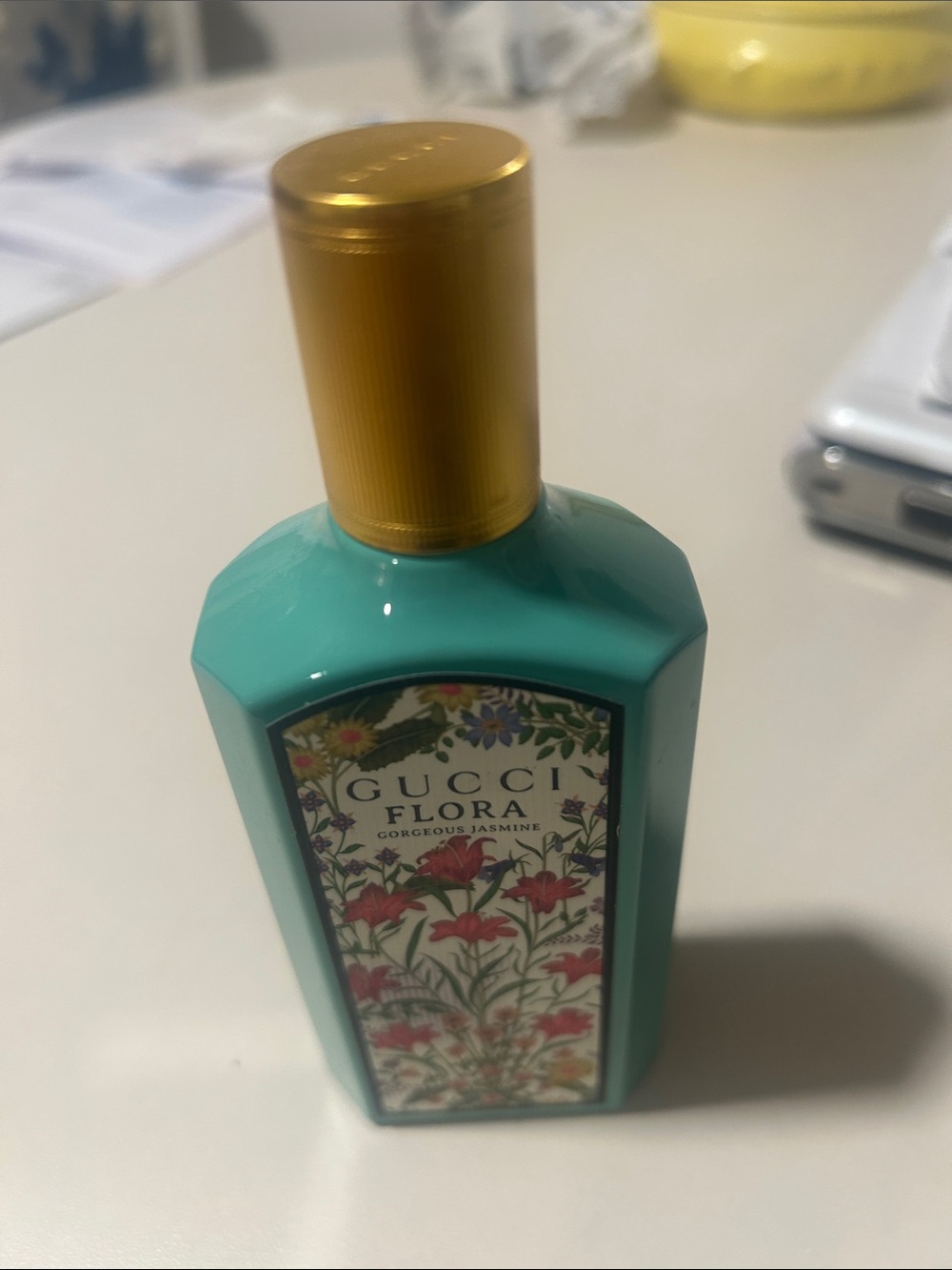 *REASONABLE OFFERS* “GUCCI” Floral “FULL”Decorative Bottle in Teal-Gold Cap 🥰 - Picture 2 of 5